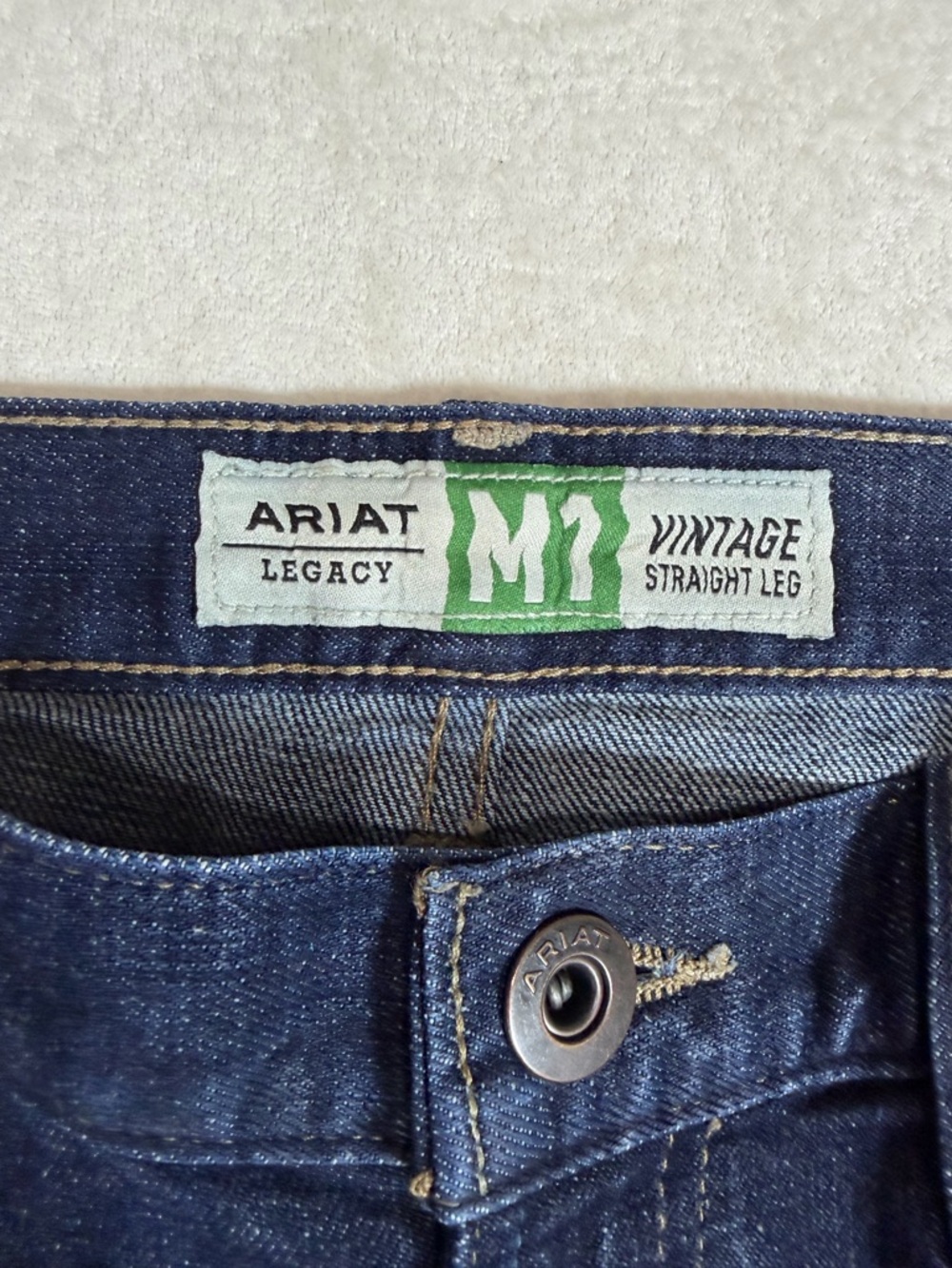 Ariat 30W 36 M1 Vintage Straight Leg Starched Men's Dark Blue Denim Jeans - Picture 4 of 11